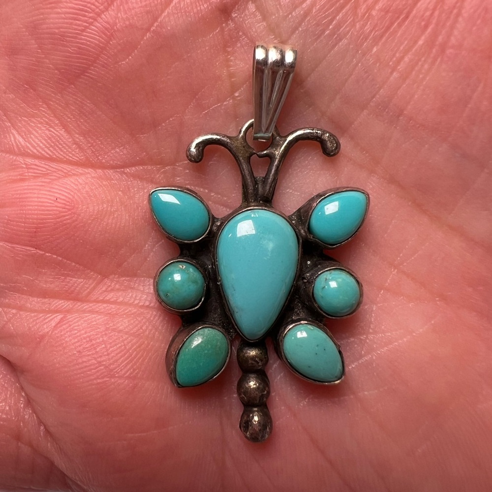 Turquoise Butterfly Sterling Silver 925 Necklace Pendant